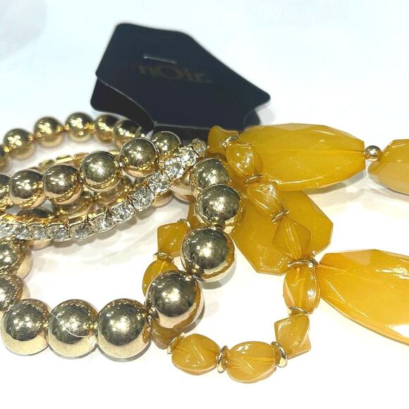 Noir Bracelet Bundle 5Pc Bubble Beads Fashion Jewelry Gold and Amber Tone Set - Picture 4 of 4